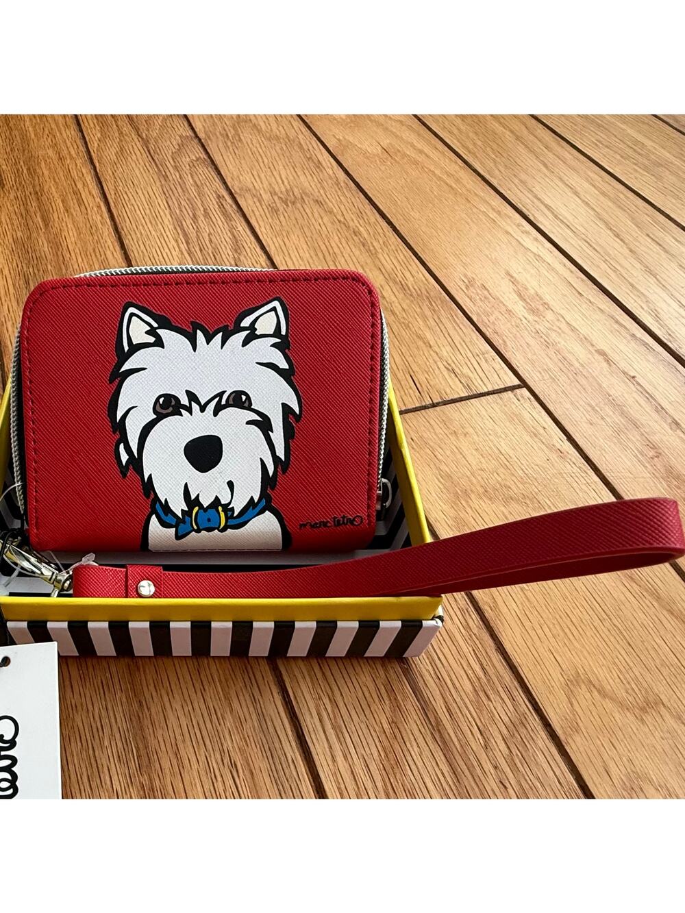 Marc Tetro Red Westie Dog Zip Wristlet Wallet Wrist Strap New in Box